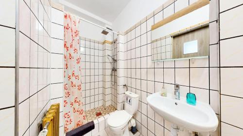 a bathroom with a toilet and a sink at Willa Mercedes in Gorzów Wielkopolski
