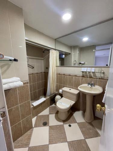 a bathroom with a toilet and a sink at Hotel Premier in Tacna