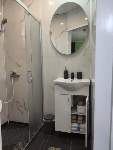 a bathroom with a sink and a mirror at Apartman Andjela 1 in Vrdnik