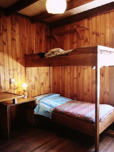 a bedroom with a bunk bed in a cabin at Casa del Estero in Pucón