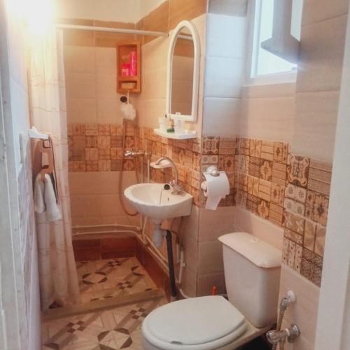 a bathroom with a toilet and a sink at Bungalow kantaoui Sousse in Hammam Sousse