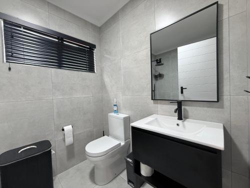 a bathroom with a toilet and a sink and a mirror at Executive Suite South Fork in Kimberley