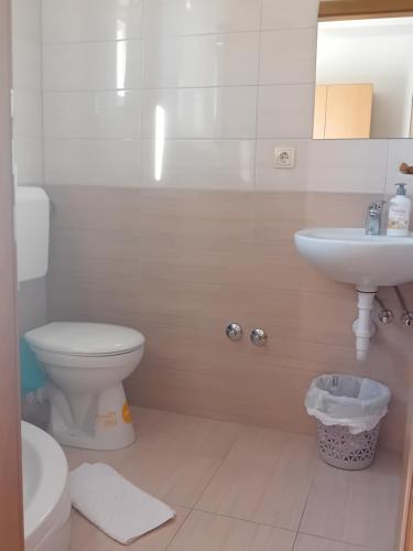 ein Badezimmer mit Toilette und Waschbecken in der Unterkunft Sobe Soldo in Međugorje