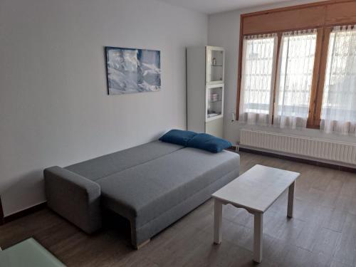 a living room with a bed and a table at Apartamento Tilero, Parking incluido in Jaca