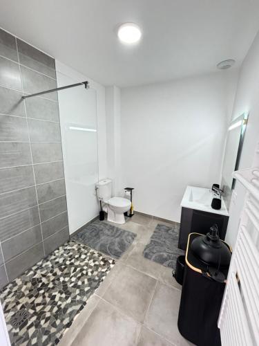 a bathroom with a shower and a toilet at la pause soleil, villa climatisée, avec jardin et parkings privés, à 5 mn de la mer, au calme in Martigues
