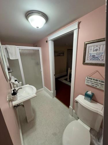 a bathroom with a toilet and a sink at Ballard House Inn in Meredith