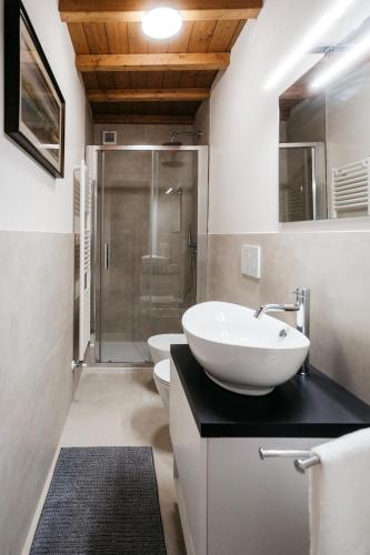 a bathroom with a sink and a toilet and a shower at L'oasi di Renata in Lammari