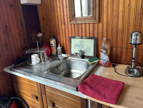 a kitchen counter with a sink in a room at Le Chalet de Marie France in Combs-la-Ville