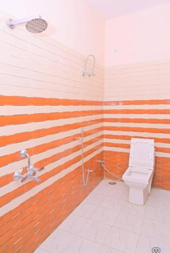 a bathroom with a toilet and a shower at Abhishek chand kaushik guest House in Ayodhya