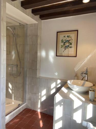 a bathroom with a tub and a sink and a shower at Le Clos des Grands Jardins in Giverny