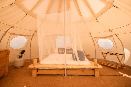 a room with a bed in a tent at Paradise Ranch Inn - Ecstatic Tent in Three Rivers