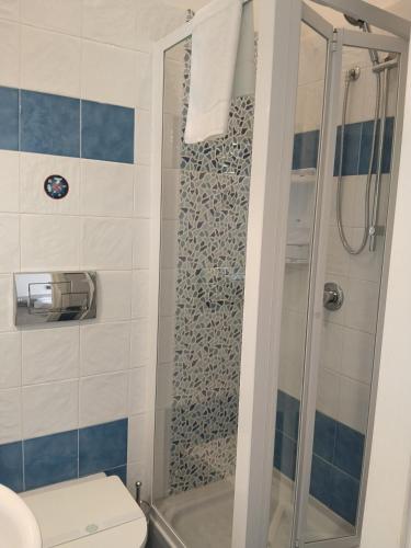 a bathroom with a shower and a toilet at Carolina's Bedrooms in Trapani