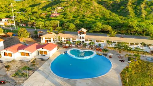 an overhead view of a pool at a resort at Amotape Hotel in Zorritos