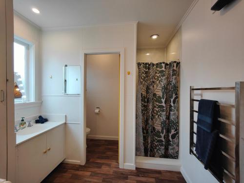 a bathroom with a sink and a mirror at Arrive and Revive Te Anau in Te Anau