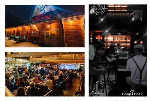 two pictures of a crowd of people in a restaurant at Hotel Karkonosze in Karpacz