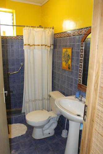a bathroom with a toilet and a sink at Alojamiento Rural Casa Quinta Peumayen in Isla de Maipo