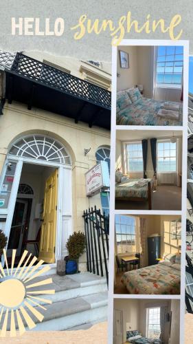 a collage of photos of a house with a yellow door at The Edenhurst Guesthouse in Weymouth