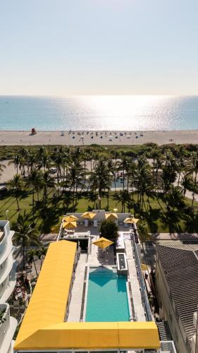 a view of the beach from the balcony of a resort at Leslie Hotel Ocean Drive in Miami Beach