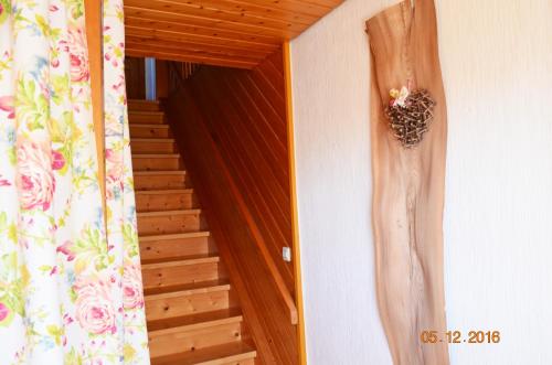 a stairwell with a bird nest on the wall at Die Dirndlkönigin in Grünenbach