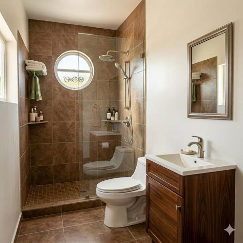 a bathroom with a shower and a toilet and a sink at Amanecer Ixtapan de la Sal in Ixtapan de la Sal