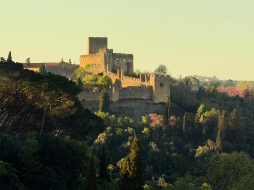 a castle on top of a hill with trees at Vila Pombal Tomar - Luxury Apartment with private pool and Castle View in Tomar