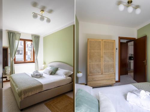 two pictures of a bedroom with two beds at Calm House in Desenzano del Garda