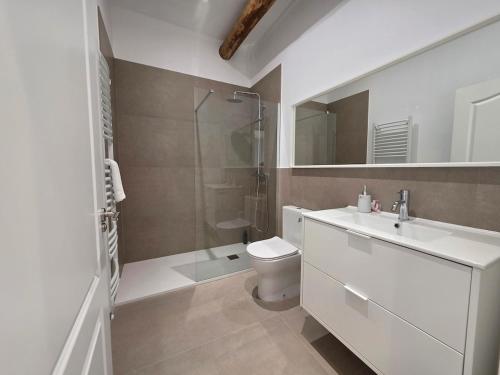 a bathroom with a toilet and a sink and a shower at El Rincón de Santa Eufemia in Ourense