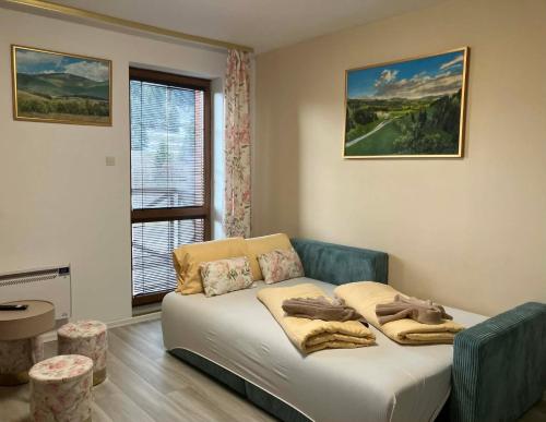 a living room with a couch and a window at APT 16 Telgart in Telgárt