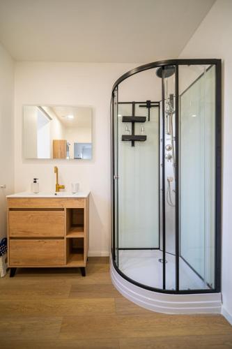 a bathroom with a shower and a sink at Le Cocon Alsacien - Rez de chaussée - Parking privé in Ebersheim