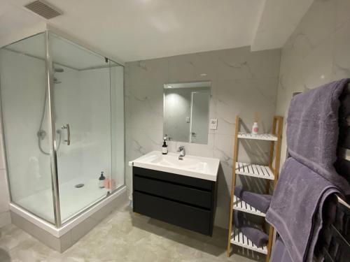 a bathroom with a sink and a shower at 2 Bedroom Unit in Howick in Auckland