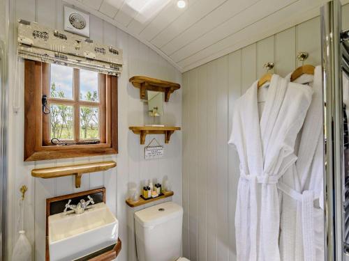 a bathroom with a toilet and a sink and a window at 1 Bed in Beaworthy oc-77361 in Ashwater