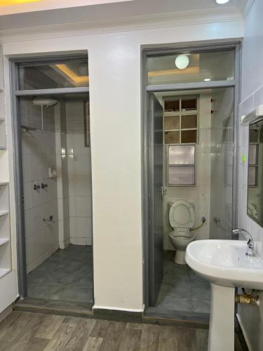 a bathroom with a toilet and a sink at Kwetuhaven in Kiambu