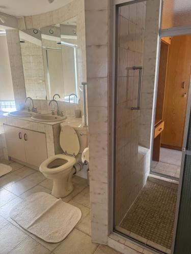 a bathroom with a toilet and a sink and a shower at Nice Sea View in Plettenberg Bay