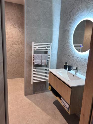 a bathroom with a sink and a mirror at Appartement proche de Colmar in Horbourg