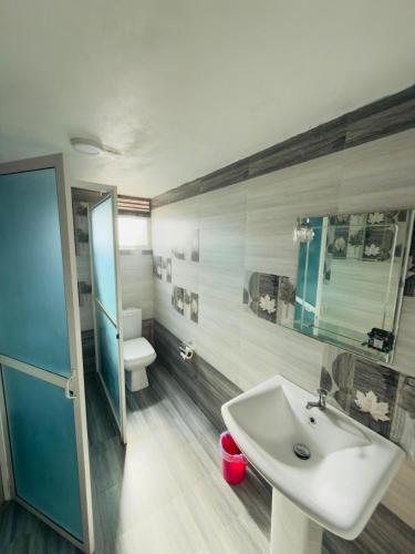 a bathroom with a white sink and a toilet at Sleep Cheap Home in Negombo