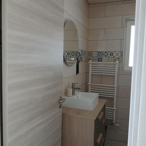 a bathroom with a sink and a mirror at La D'homette in Fresse-sur-Moselle