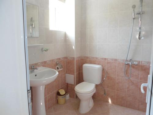 クラネヴォにあるFamily Hotel Radkaのバスルーム(トイレ、洗面台、シャワー付)