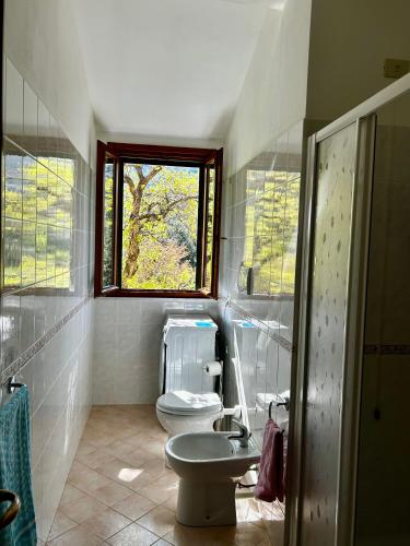 a bathroom with a toilet and a window at Da Davide in Marciana Marina