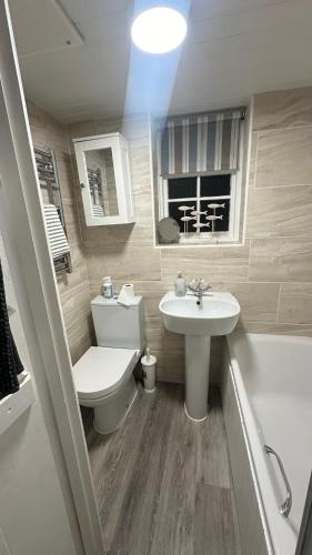 a small bathroom with a toilet and a sink at No 4 Devon Square in Kingsbridge