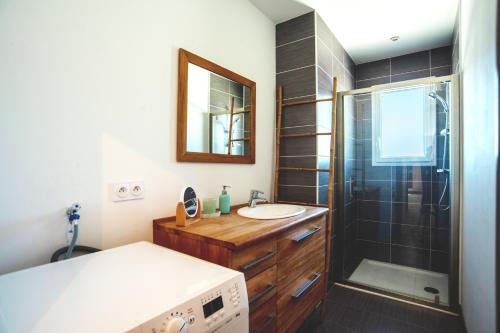 a bathroom with a sink and a shower at La Parenthèse d'Hasparren - Avec Parking Privé in Hasparren