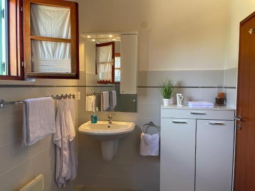 a bathroom with a sink and a mirror at Villa Punta in Maslinica