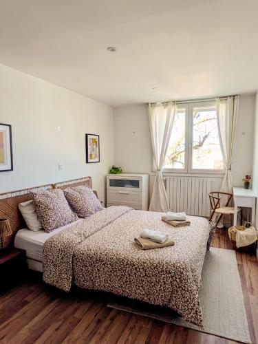 a bedroom with a bed and a window at Yutz and Zen in Basse-Yutz