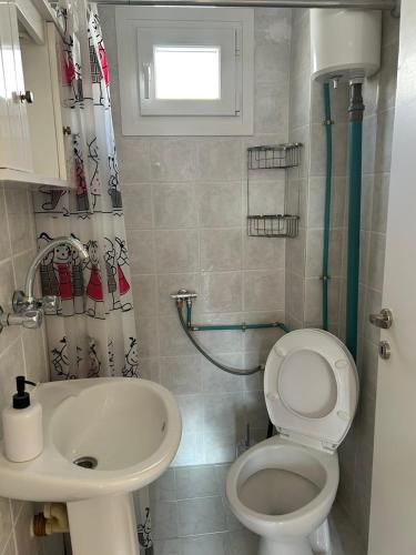 a bathroom with a toilet and a sink at petite apartment in Asprovalta