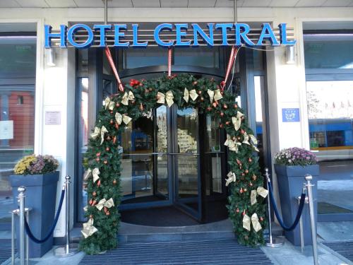 an entrance to a hotel center with a christmas wreath at Central Hotel Sofia in Sofia