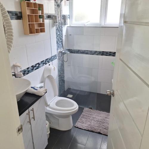 a bathroom with a toilet and a sink and a shower at Urbanutopia Apartment A109 in Villas del Mar