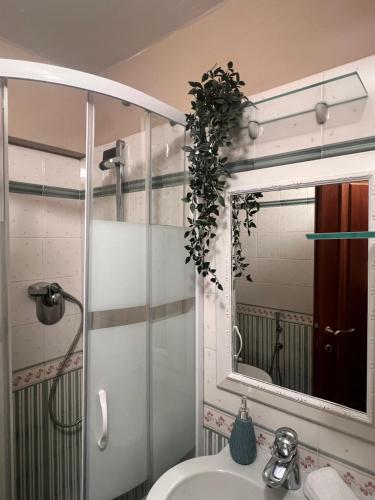 a bathroom with a sink and a mirror at Casa le valli in Cantagrillo