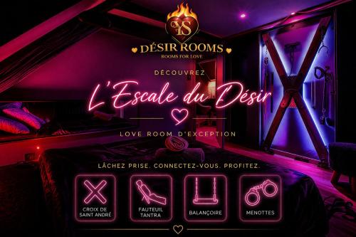 Love Room Escale du Desir - Balançoire d'amour, Croix de Saint André, Menottes et Fauteuil Tantra by DESIR ROOMS