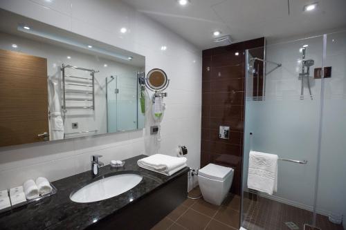 a bathroom with a sink and a toilet and a mirror at Ararat Resort Tsaghkadzor in Tsaghkadzor