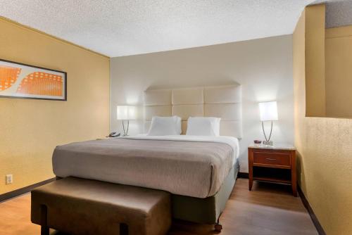 a hotel room with a large bed with two lamps at Quality Inn Alamosa in Alamosa