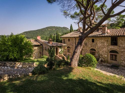 索維奇勒的住宿－Borgo Il Poggiaccio Residenza d'Epoca，一座老石头房子,院子里有一棵树